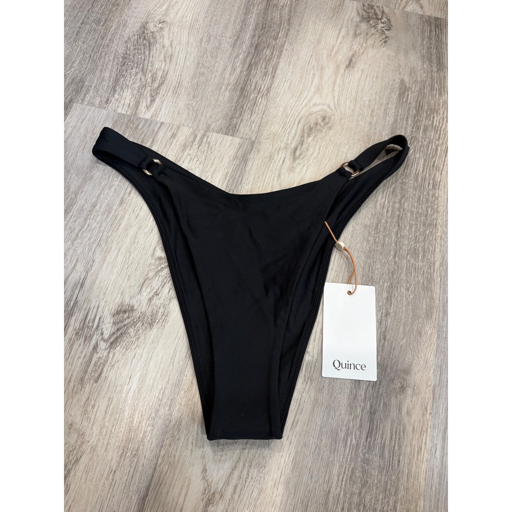 New Quince Italian High-Leg Ring Bikini Bottom Black Womens Size Medium